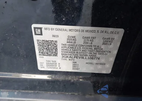 2020 GMC Terrain Slt из США, поврежденный, VIN 3GKALPEV9LL106774